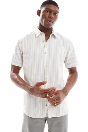 JACK & JONES Oxford stripe short sleeve shirt in beige