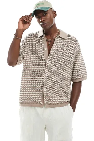 JACK & JONES Crochet button through polo in beige