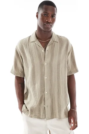 JACK & JONES Revere collar shirt in tan texture stripe