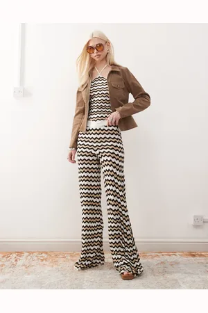 Noisy May Loose fit crochet trouser co-ord in black & beige wave