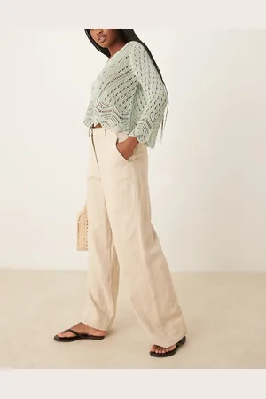 Abercrombie & Fitch Curve love linen high rise tailored trousers in oatmeal
