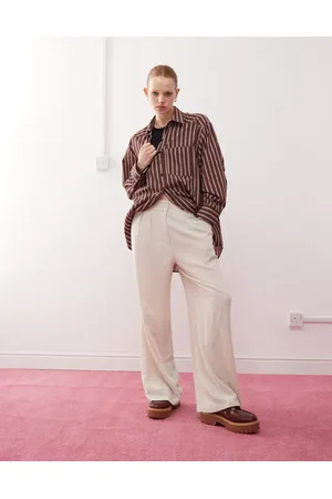COLLUSION Tailored linen blend trousers in stone