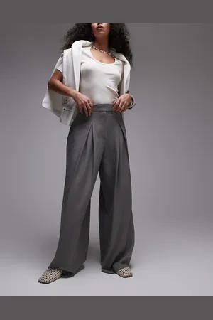 Topshop High waist pleated extreme wide leg tailored trouser in grey
