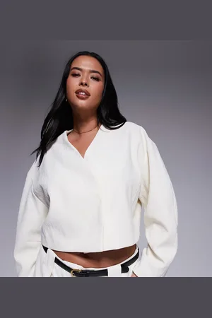 ASOS Curve cropped textured blazer co-ord in cream