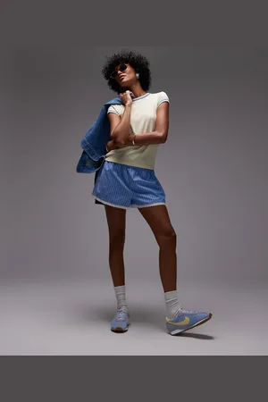 Topshop High waisted stripe lace trim boxer short in