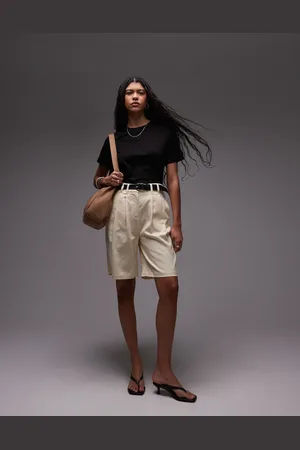 Topshop Linen longline short in neutral