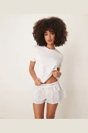 Calvin Klein T-shirt and short pyjama set in white/ grey stripe
