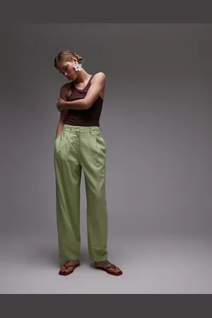 Topshop Linen ovoid trouser in light green