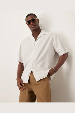 SELECTED Revere collar linen blend shirt in stripes