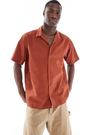 JACK & JONES Revere collar shirt in seersucker dirt