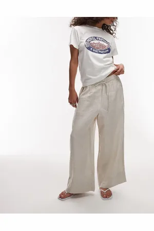 ARKET Cropped linen trousers with drawstring waist in light beige