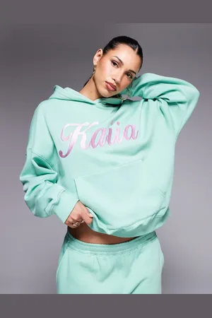Kaiia Embroidered swirl logo oversized hoodie co-ord in and pink