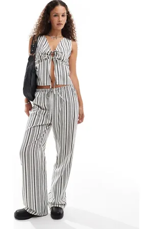 COLLUSION Elastic waist linen look trouser in stripe co-ord
