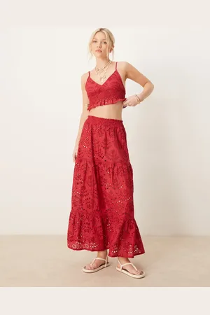 Iisla & Bird Broderie maxi beach skirt in cherry