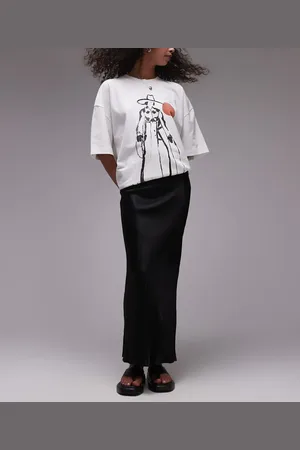 Topshop Satin bias midi skirt in