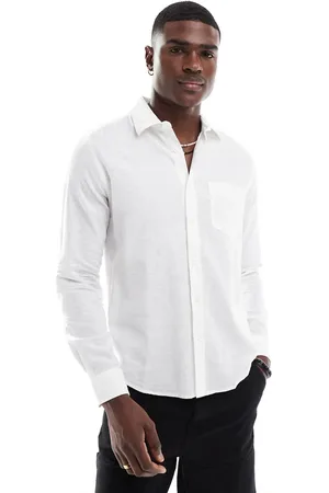 Only & Sons Relaxed fit linen mix long sleeve shirt in white
