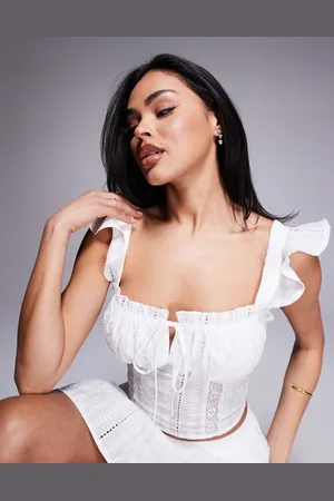 Love Triangle Broderie milkmaid crop top co-ord in