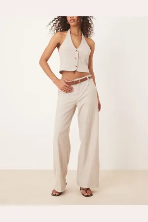 Gina Tricot Mix and match co-ord wide leg suit tailored trousers in beige melange