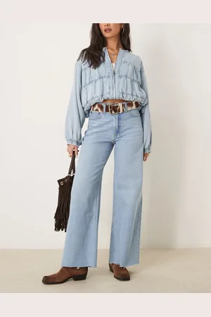 Abercrombie & Fitch High rise wide leg jean in light blue wash