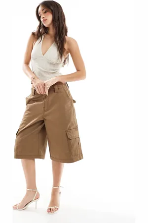 Bershka Longline tailored utility shorts in camel