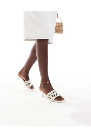 Bershka Crochet kitten heeled sandals in ecru