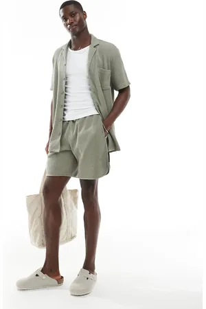 Emporio Armani Bodywear logo lounge waffle shorts in khaki co-ord