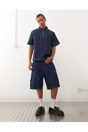 Reclaimed Denim pinstripe carpenter short co-ord in