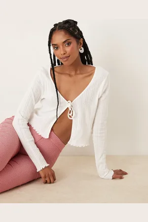 JDY Tie front pointelle cardigan in
