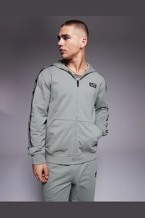 EA7 Armani zip hoodie co-ord with logo tape detail in sage