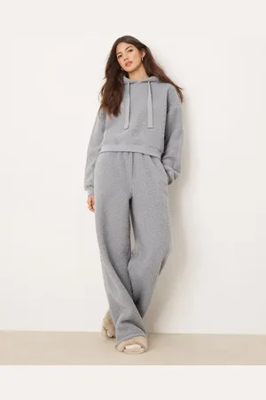 ASOS Lounge borg cropped hoodie & wide leg set in