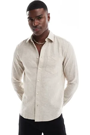 Only & Sons Relaxed fit linen mix long sleeve shirt in beige