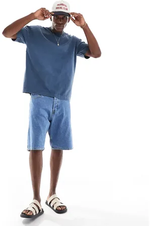 JACK & JONES Alex baggy denim shorts in mid wash
