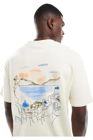 JACK & JONES Oversize heavyweight t-shirt with mykonos print in cream
