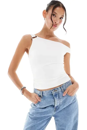 Bershka Hardware detail one shoulder top in white