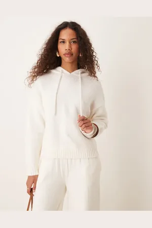 ASOS Fluffy knitted hoodie co-ord in ecru
