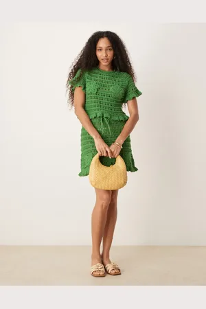 ASOS Co-ord open stitch mini skirt with crochet applique in khaki