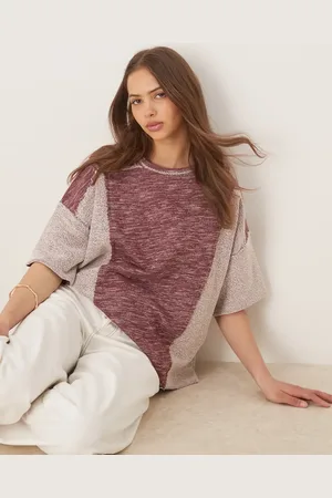 ASOS Oversized boxy lightweight sweat in mixed texture burgundy