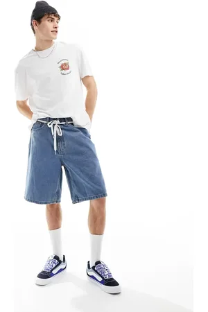 Vans Check-5 baggy denim shorts in mid wash