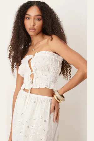 Iisla & Bird Broderie tie front bandeu beach top co-ord in