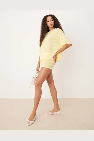 ASOS Knitted micro short co-ord in yellow and white stripe