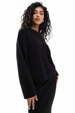 ASOS Fluffy wide sleeve knitted jumper co ord in black