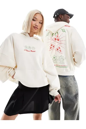 ASOS Disney Pixar unisex super oversized hoodie with Toy Story aliens prints in off white