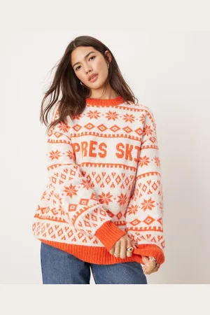 ASOS Oversized crew neck apres ski jumper with fairisle pattern in red