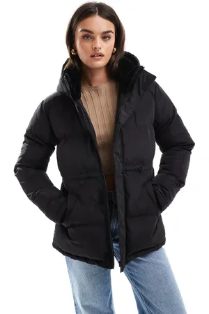 Threadbare Waist detail puffer with faux fur collar in