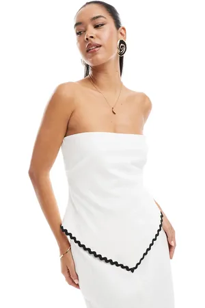 4th & Reckless Linen look bandeau envelope hem contrast scallop trim top co-ord in mono