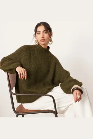 ASOS Knitted oversized high neck jumper in khaki green