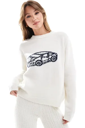 ASOS Knitted jumper with car graphic in ecru