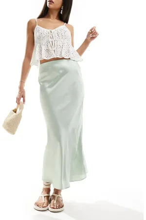 New Look Satin bias midi skirt in light