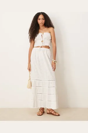 Iisla & Bird Broderie ruched tiered beach skirt in
