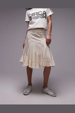 Topshop Disjointed Knee Length Skirt in ivory